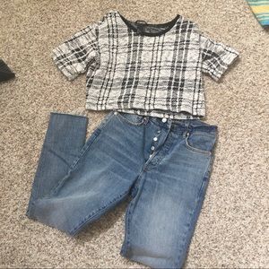 H&M plaid crop knit top.